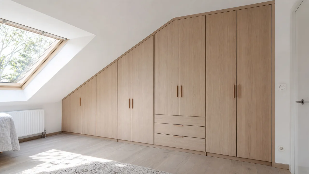 mobile su misura costruito sul profilo di un soffitto spiovente